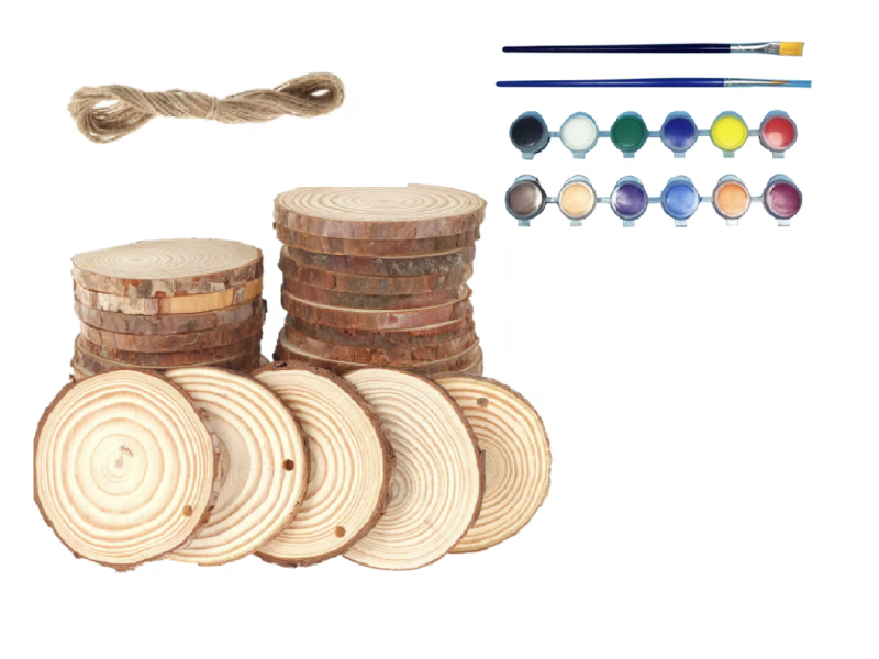 Set Decoratiuni trunchi de copac felii perforate, VeliumCraft, 6-7 cm, esenta pin 10 bucati, set 12 culori acrilice si 2 pensule incluse, cu iuta 3 m, pentru craciun, paste, evenimente Set Decoratiuni trunchi de copac felii perforate, VeliumCraft, 6-7 cm, esenta pin 10 bucati, set 12 culori acrilice si 2 pensule incluse, cu iuta 3 m, pentru craciun, paste, evenimente