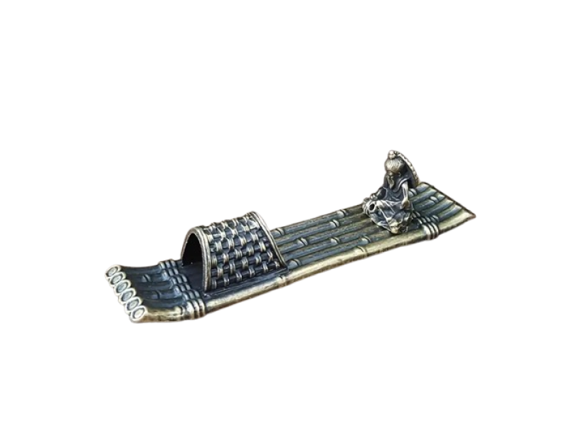 Statuie decorativa, VeliumCraft, 13x3x3.2 cm, Buddha in barca, cu functie de arzator bete parfumate, pentru meditatie si relaxare, regenerare spirituala, metal, arzator