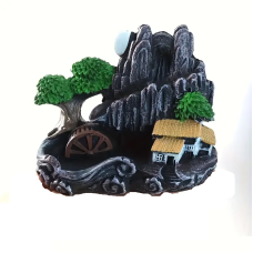 Arzator de tamaie, VeliumCraft, 11x6.5x9 cm, cabana dintre munti cu moara, statuie decorativa pentru meditatie si relaxare, regenerare spirituala, ceramica