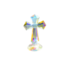 Cruce de cristal, Veliumcraft, 8 cm, propagatoare de lumina in stil vitraliu, pentru solemnitate Cruce de cristal, Veliumcraft, 8 cm, propagatoare de lumina in stil vitraliu, pentru solemnitate