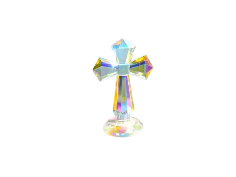 Cruce de cristal, Veliumcraft, 8 cm, propagatoare de lumina in stil vitraliu, pentru solemnitate Cruce de cristal, Veliumcraft, 8 cm, propagatoare de lumina in stil vitraliu, pentru solemnitate