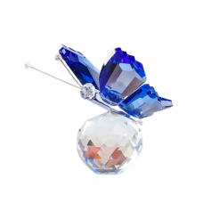 Fluture de cristal, VeliumCraft, 8x6x5 cm, cu propaga lumina cu efect vitraliu, pentru relaxare si meditatie, albastru