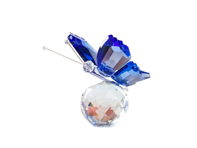 Fluture de cristal, VeliumCraft, 8x6x5 cm, cu propaga lumina cu efect vitraliu, pentru relaxare si meditatie, albastru