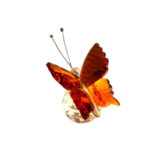 Fluture de cristal, VeliumCraft, 8x6x5 cm, cu propaga lumina cu efect vitraliu, pentru relaxare si meditatie, portocaliu