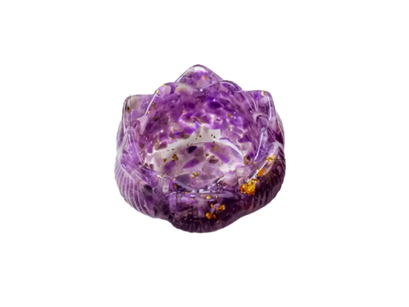 Fructiera din cristal ametist, VeliumCraft 8x4 cm, forma lotus, pentru diverse