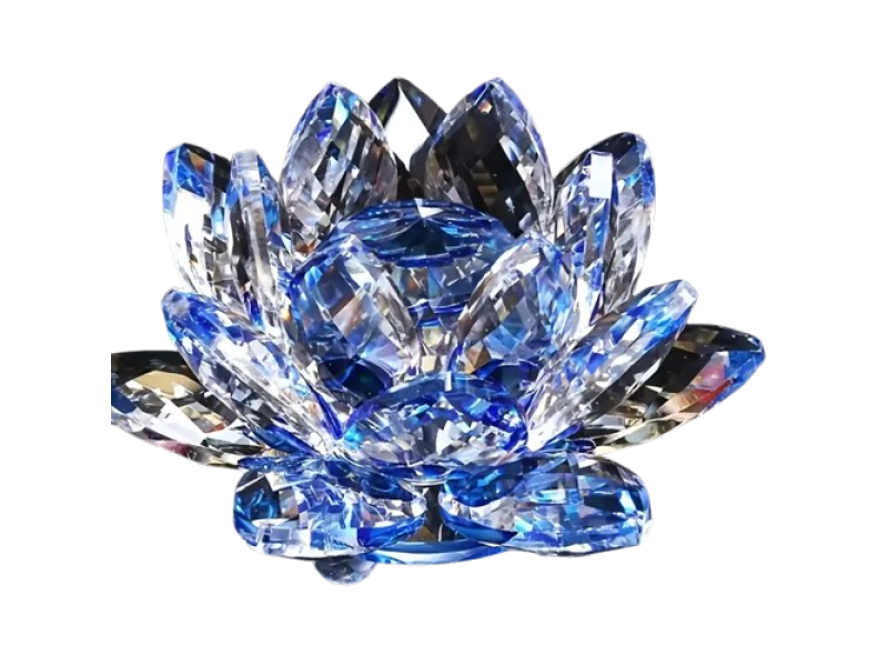Lotus de cristal, VeliumCract, 6x5 cm, cu propagare lumina tip vitraliu, pentru relaxare, albastru