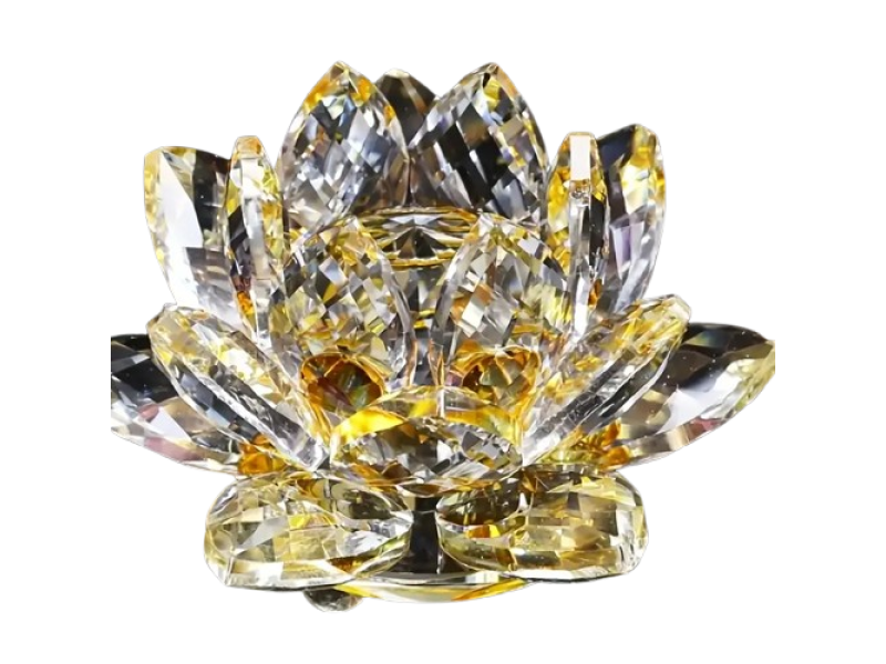Lotus de cristal, VeliumCract, 6x5 cm, cu propagare lumina tip vitraliu, pentru relaxare, galben