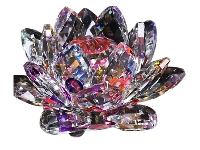 Lotus de cristal, VeliumCract, 6x5 cm, cu propagare lumina tip vitraliu, pentru relaxare, multicolor