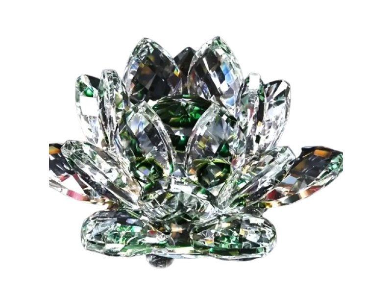 Lotus de cristal, VeliumCraft, 6x5 cm, cu propagare lumina tip vitraliu, pentru relaxare, verde