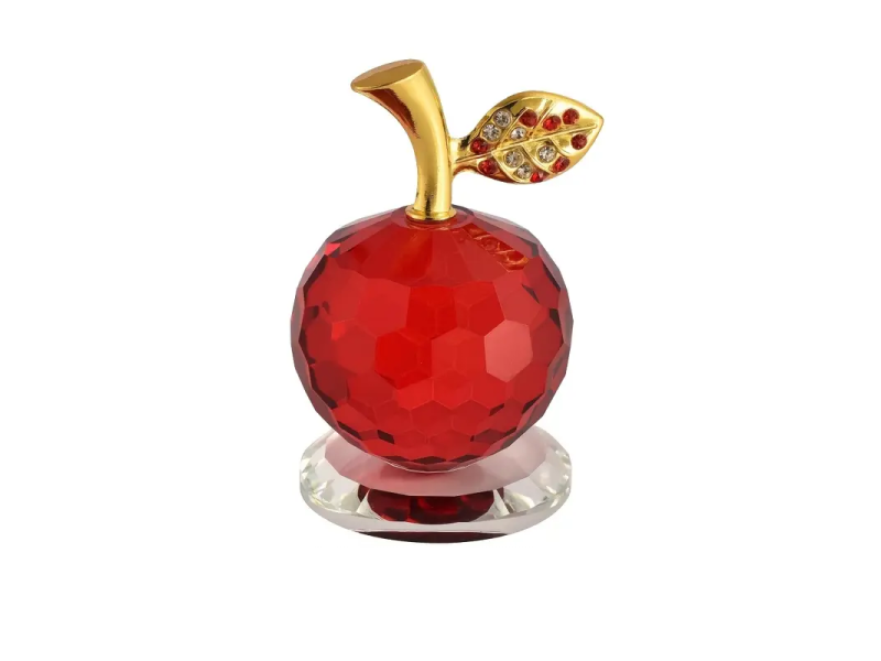 Mar de cristal decorativ, VeliumCraft, aspect elegant cu frunzulita si codita aurie, 6.5x4 cm, si mini cristale, rosu