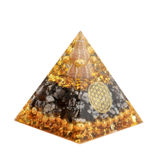 Piramida orgonica obsidian si foita de aur, VeliumCraft, 5x5 cm, generatoare de energie, cu cristale vindecatoare si pietre naturale, pentru meditatie si zen, modele unicate gold si negru