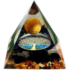 Piramida orgonica, obsidian si foita de aur, VeliumCraft, 5x5cm, generatoare de energie, cu cristale vindecatoare si pietre naturale, copacul vietii pentru meditatie si zen, protectie, model unic, purple gold