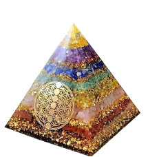 Piramida orgonica a celor 7 chakre, foita aur VeliumCraft, 6x6 cm, generatoare de energie, cu cristale vindecatoare si pietre naturale, pentru meditatie, protectie si energie pozitiva, multicolor