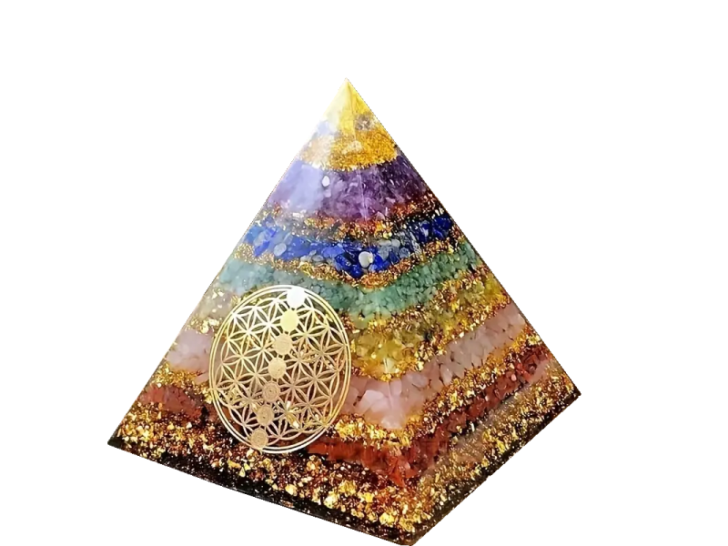 Piramida orgonica a celor 7 chakre, foita aur VeliumCraft, 6x6 cm, generatoare de energie, cu cristale vindecatoare si pietre naturale, pentru meditatie, protectie si energie pozitiva, multicolor