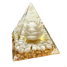 Piramida orgonica Jad alb floare de lotus, VeliumCraft, 5x5 cm, generatoare de energie, cu cristale vindecatoare si pietre naturale, pentru meditatie, protectie si energie pozitiva, verde jad deschis