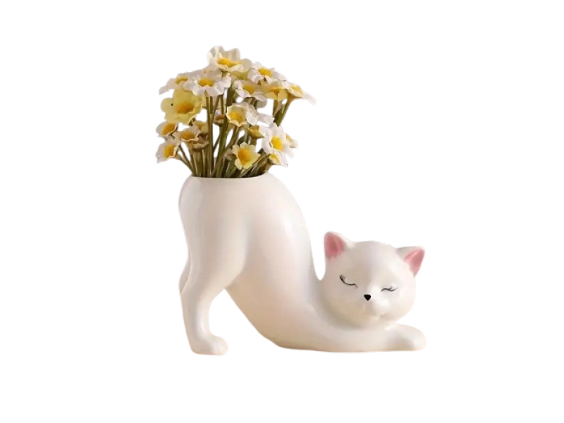Bibelou in forma de pisica, VeliumCraft, 9.9x7.7 cm, aspect cute, utilizare ca ghiveci, suport pixuri, ceramic Bibelou in forma de pisica, VeliumCraft, 9.9x7.7 cm, aspect cute, utilizare ca ghiveci, suport pixuri, ceramic