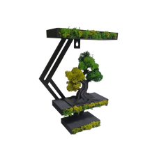 Raft perete in stil zen, VeliumCraft, 35x27x9.5 cm, cu licheni naturali, cu bonsai pentru relaxare in living sau dormitor, plastic abs
