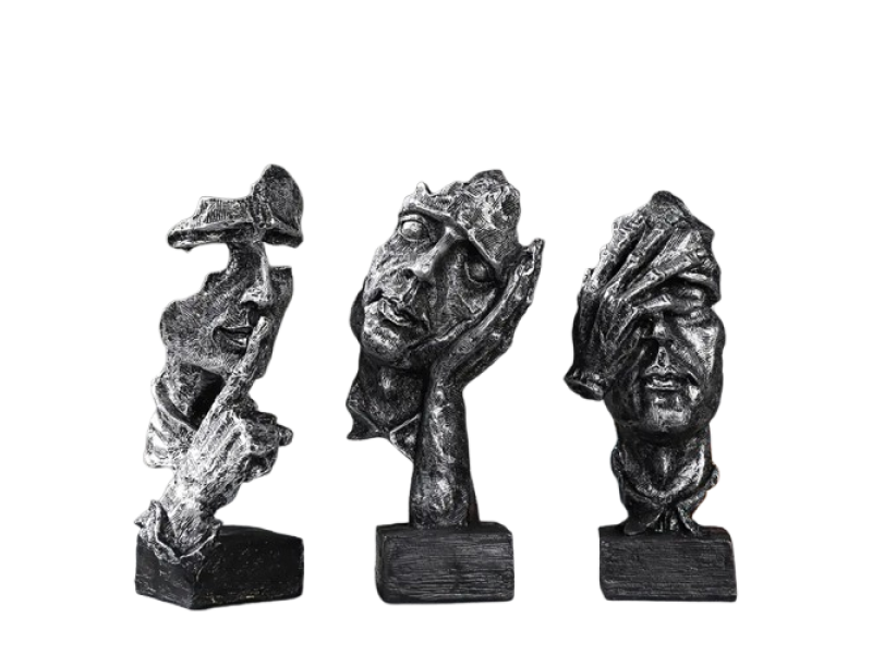 Set 3 figurine decorative, VeliumCraft, Ganditorul, 16x7 cm, sporeste concentrarea si linistea, miros lemnos, culoare bronz, statui