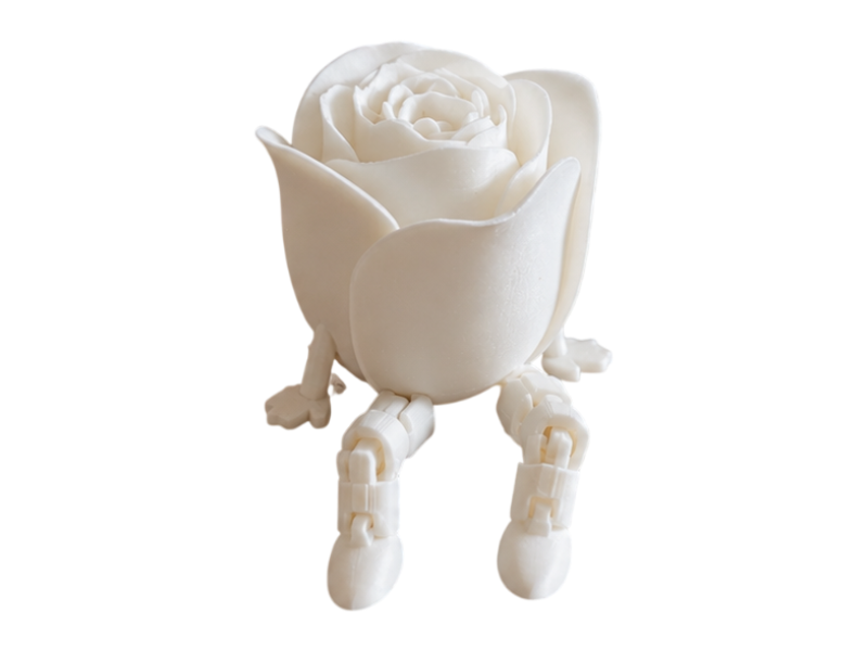 Trandafir decorativ, VeliumCraft, 8.6x6.5x5 cm, picioare articulate, cadou pentru o persoana draga, printat 3D, alb
