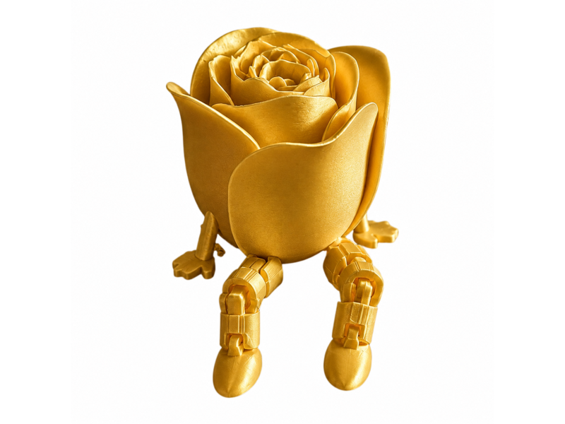 Trandafir decorativ, VeliumCraft, 8.6x6.5x5 cm, picioare articulate, cadou pentru o persoana draga, printat 3D, auriu
