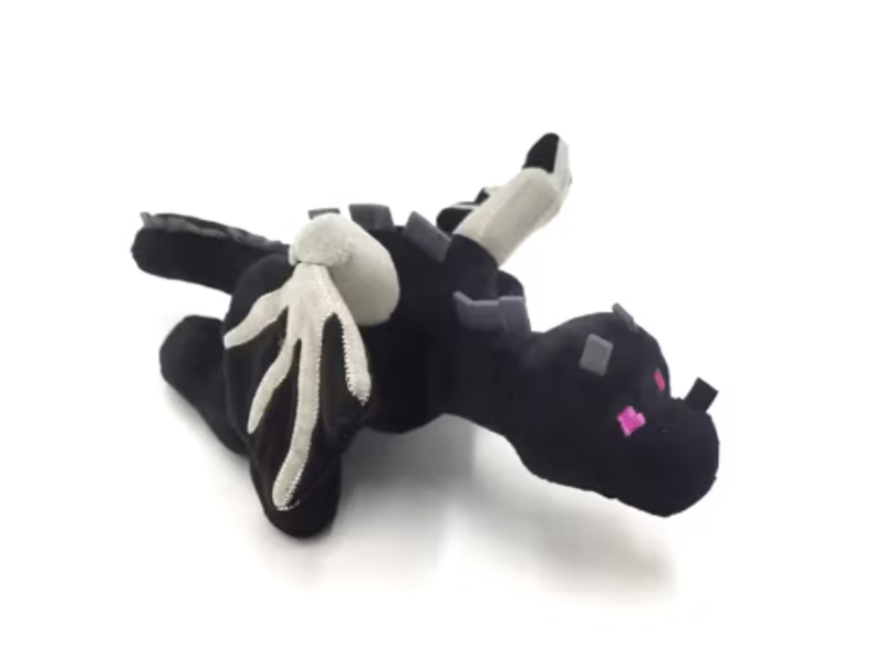 Jucarie Plush Dragon negru, VeliumCraft, 30 cm, pufos, pentru copii, violet inchis