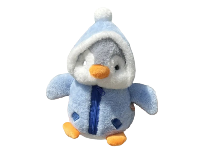 Pinguin de plus, VeliumCraft, 25 cm, cu hainute dragut, moale la atingere, albastru