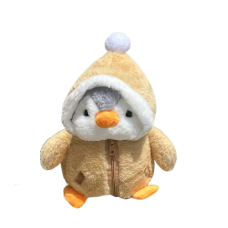 Pinguin de plus, VeliumCraft, 25 cm, cu hainute dragut, moale la atingere, maro galbui