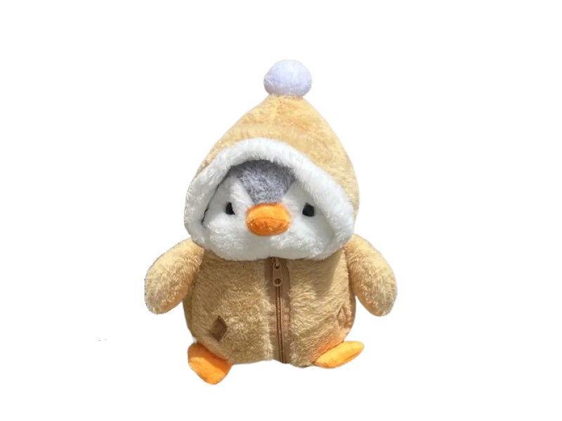 Pinguin de plus, VeliumCraft, 25 cm, cu hainute dragut, moale la atingere, maro galbui