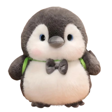 Pinguin de plus, VeliumCraft, 23 cm, cu papion si ghiozdan verde
