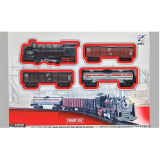 Trenulet electric set, VeliumCraft, locomotiva, 3 vagoane, si sina de 2.5 m, metal si plastic