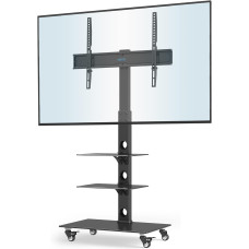 Stand TV tip sevalet, Bontec, mobil, pentru ecrane cu diagonala 30-70 inch (76.2-177.8 cm), rotativ, inaltime ajustabila, 40 kg max, 3 polite, sticla securizate si otel inox