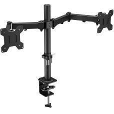 Suport birou 2 monitoare, Bontec, super flexibil, 13-27 inch - 33-68 cm, pivotant, inaltime si inclinatie reglabila, 10 kg per brat, negru