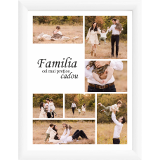 Tablou Canvas Personalizat tip colaj, VeliumCraft, 40x30 cm, personalizabil 90%, rama textura lemn, alba, necesita 7 imagini