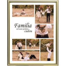 Tablou Canvas Personalizat tip colaj, VeliumCraft, 40x30 cm, personalizabil 90%, rama textura lemn auriu, necesita 7 imagini, hbr