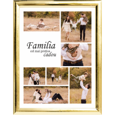 Tablou Canvas Personalizat tip colaj, VeliumCraft, 40x30 cm, personalizabil 90%, rama textura lemn, auriu, necesita 7 imagini