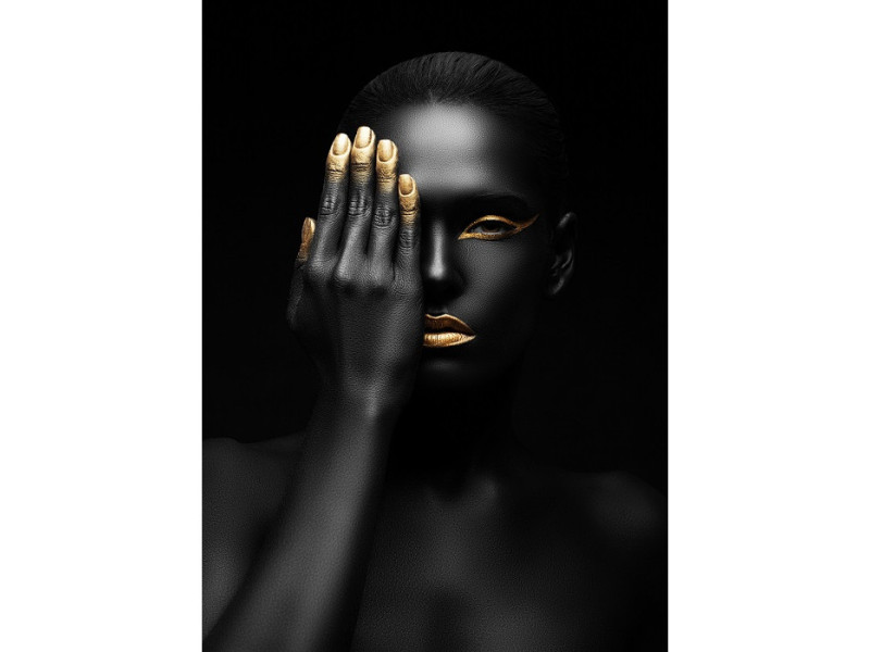 Tablou Canvas, Portret de femeie, Black, Gold, 60 x 80 cm, Rama lemn, Multicolor