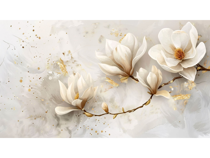 Tablou Canvas Magnolie inflorita, gold regala, 90 x 50 cm