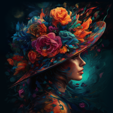 Tablou Canvas dormitor, living, Portret de femeie cu flori, natura, 70 x 70 cm