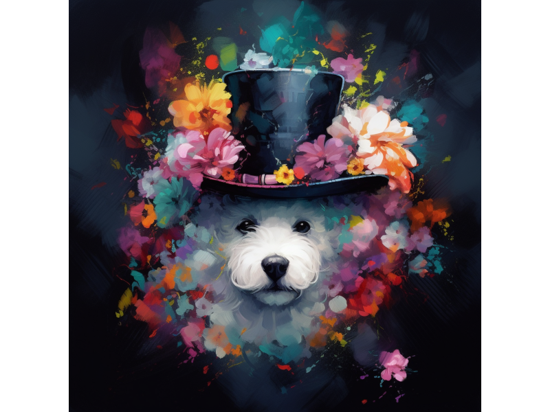 Tablou Canvas living, dormitor, Catel cu personalitate 4, bichon, animale, flori, natura, 45 x 45 cm Tablou Canvas living, dormitor, Catel cu personalitate 4, bichon, animale, flori, natura, 45 x 45 cm