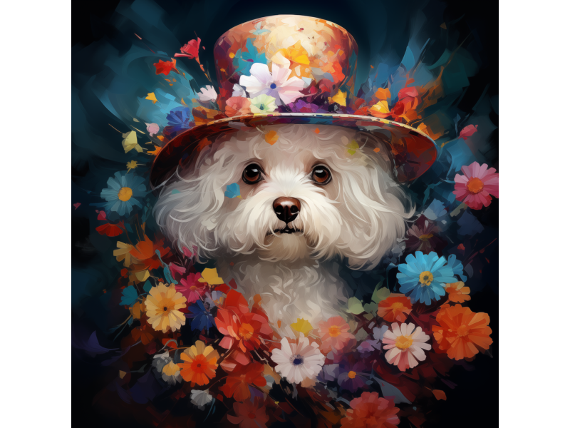Tablou Canvas living, dormitor, Catel cu personalitate 6, bichon, animale, flori, natura, 45 x 45 cm Tablou Canvas living, dormitor, Catel cu personalitate 6, bichon, animale, flori, natura, 45 x 45 cm