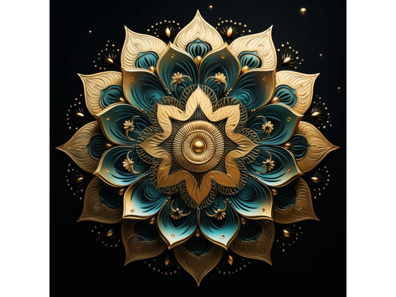 Tablou Canvas Mandala regala gold 18, zen, yin yang, pentru dormitor si living, 50 x 50 cm