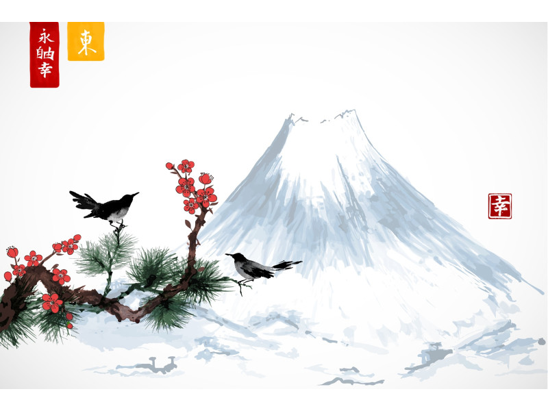 Tablou Canvas living, Peisaj in Japonia, munti, pasari, lac rasarit, Arta Japoneza, natura 80 x 50 cm Tablou Canvas living, Peisaj in Japonia, munti, pasari, lac rasarit, Arta Japoneza, natura 80 x 50 cm