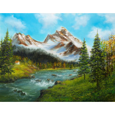 Tablou Canvas Cabana ideala 28, 80x60 cm, natura, peisaj, stil pictura, multicolor