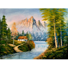 Tablou Canvas Cabana ideala 29, 60x45 cm, natura, peisaj, stil pictura, multicolor