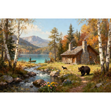 Tablou Canvas Cabana ideala 35, 80 x 50 cm, natura, peisaj, stil pictura, sasiu de lemn, panza de bumbac 90%, agatatoare invizibila