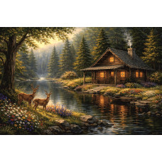 Tablou Canvas Cabana ideala 41, 80 x 50 cm, natura, peisaj, stil pictura, sasiu de lemn, panza de bumbac 90%, agatatoare invizibila
