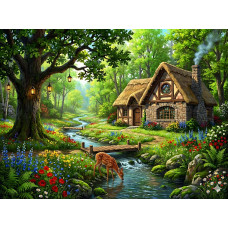 Tablou Canvas Cabana ideala 42, 80 x 50 cm, natura, peisaj, stil pictura, sasiu de lemn, panza de bumbac 90%, agatatoare invizibila