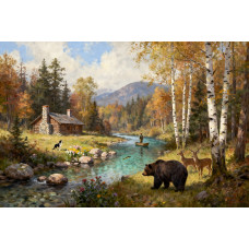 Tablou Canvas Cabana ideala 45, 80 x 60 cm, natura, peisaj, stil pictura, sasiu de lemn, panza de bumbac 90%, agatatoare invizibila