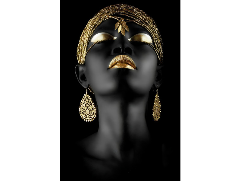 Tablou Canvas Golden African Queen 2, 80 x 50 cm, sasiu de lemn, panza de bumbac 90%, agatatoare invizibila Tablou Canvas Golden African Queen 2, 80 x 50 cm, sasiu de lemn, panza de bumbac 90%, agatatoare invizibila