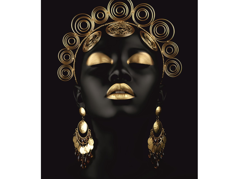 Tablou Canvas Golden African Queen 3, 80 x 70 cm, sasiu de lemn, panza de bumbac 90%, agatatoare invizibila Tablou Canvas Golden African Queen 3, 80 x 70 cm, sasiu de lemn, panza de bumbac 90%, agatatoare invizibila